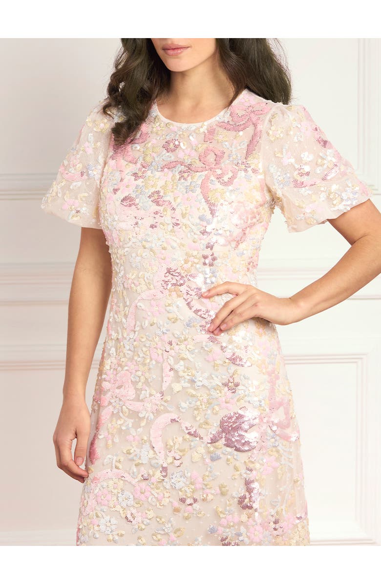 Needle & Thread Dancing Ribbon Puff Sleeve Gown, Alternate, color, Cream/Multi