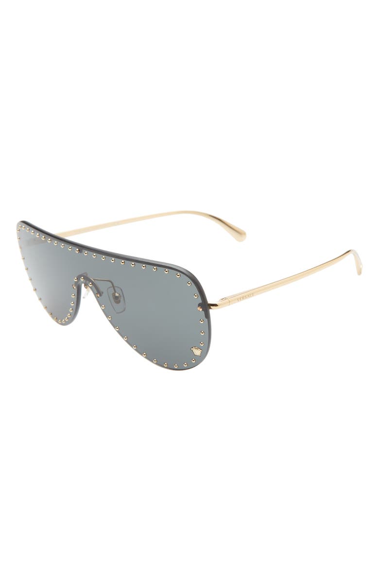 Versace 148mm Shield Sunglasses, Alternate, color, Gold