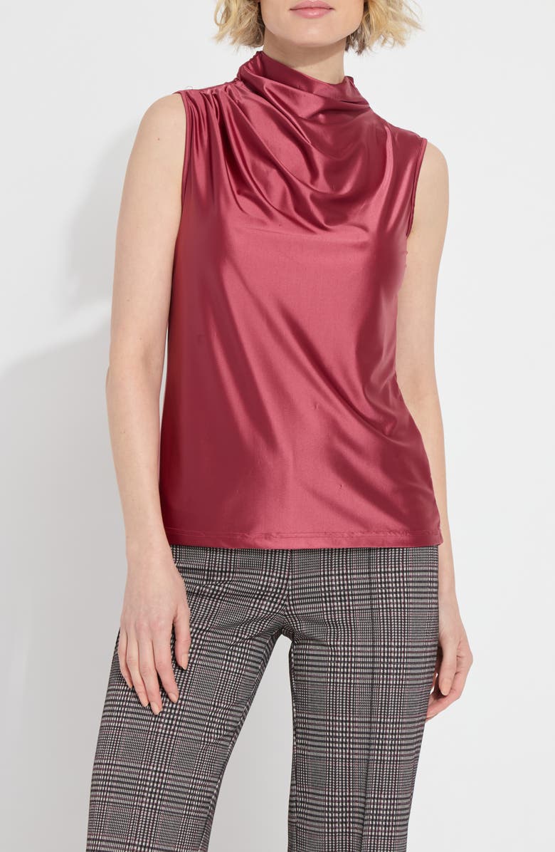 Lysse Irina Satin Mock Neck Top, Alternate, color, Peony