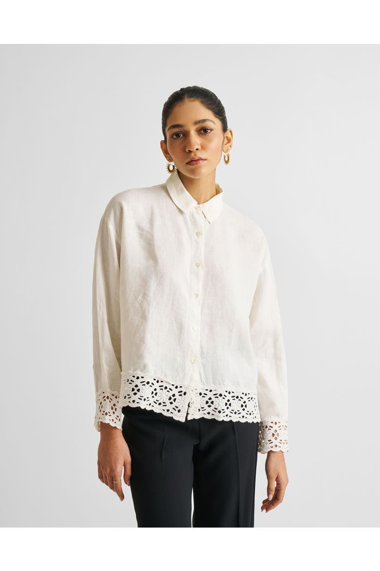 Women's Button-down with Lace Shirt Off-White Medium, Alternate, color, Off-White