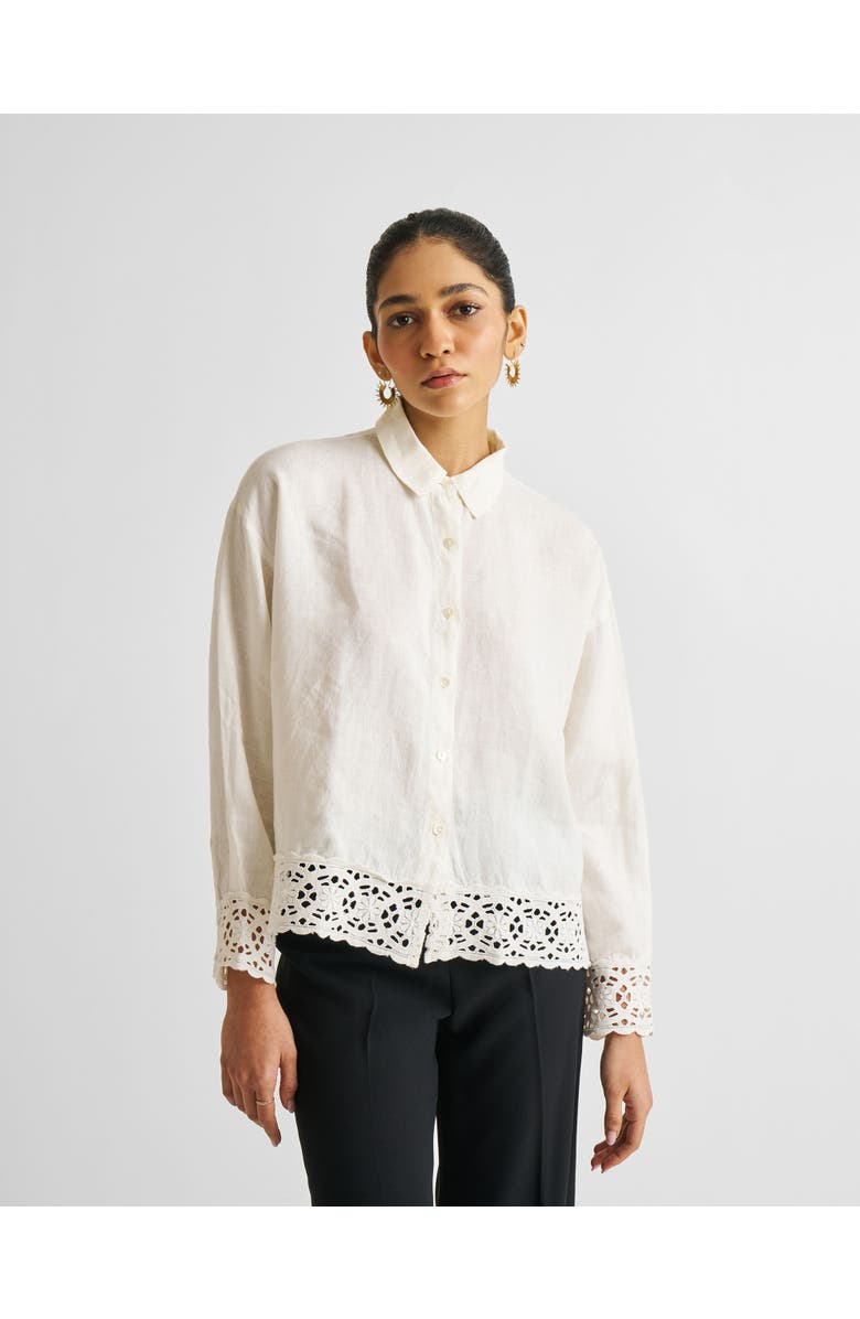 Reistor Women's Button-down with Lace Shirt Off-White Medium, Alternate, color, 