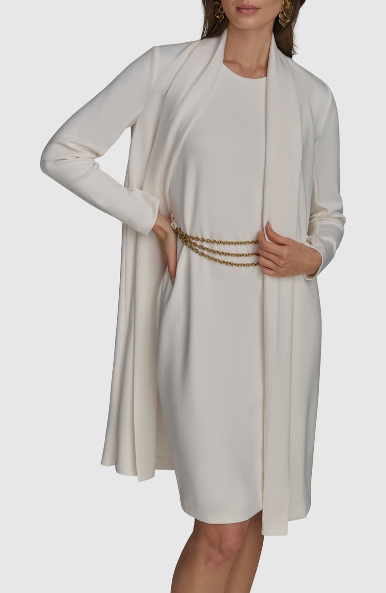 Donna Karan New York Chain Belt Detail Sheath Dress with Long Jacket, Alternate, color,
