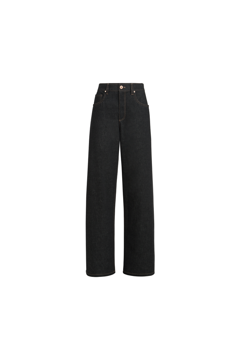 No-fade denim loose barrel trousers with monili, Alternate, color, Black
