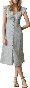 Marine Layer Camila Floral Button Front Hemp Blend Midi Dress