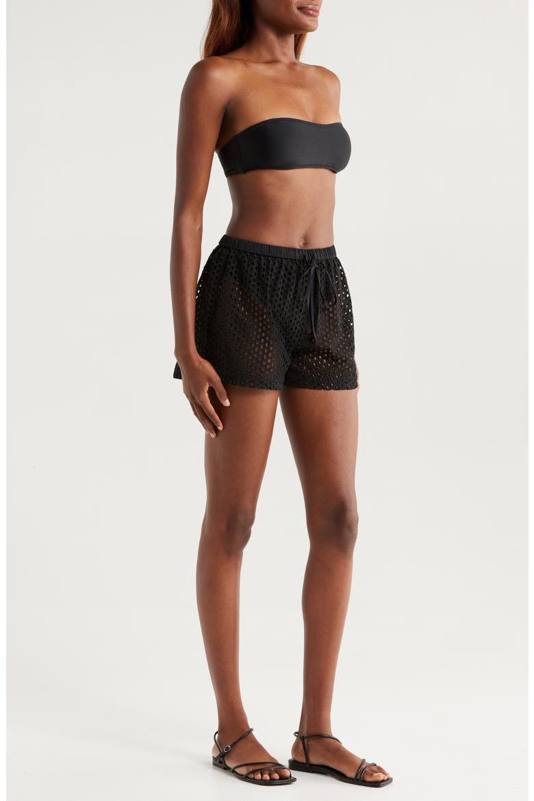 The Nancy Open Knit Cotton Cover-Up Shorts, Alternate, color, NOIR