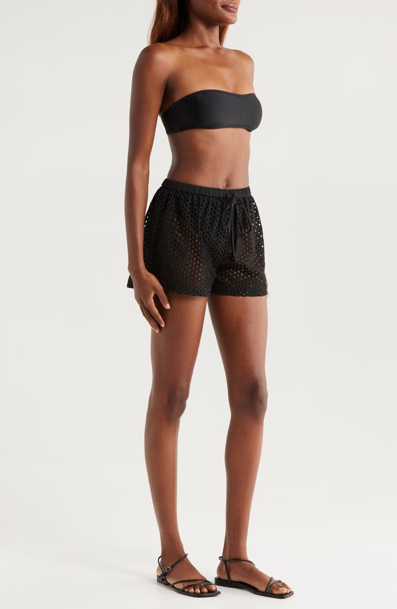 Solid & Striped The Nancy Open Knit Cotton Cover-Up Shorts, Alternate, color, Noir