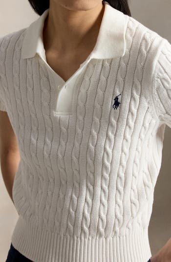 Polo Ralph Lauren Cable Knit Crop Cotton Polo Sweater | Nordstrom