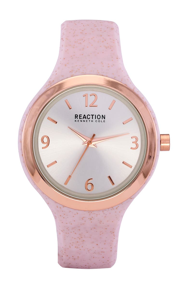 Kenneth Cole Reaction Women's Reaction 3 Hands Silver Dial Silicone Watch, 45mm, Main, color, 