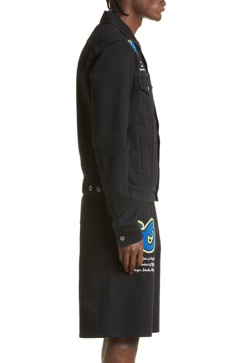 Off-White Varsity Patch Denim Jacket, Alternate, color, 