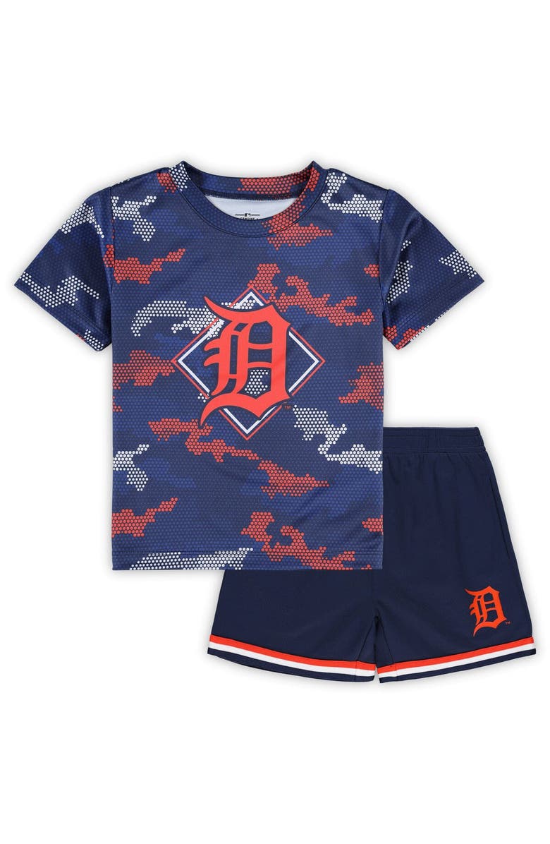 Outerstuff Toddler Fanatics Branded Navy Detroit Tigers Field Ball T-Shirt & Shorts Set, Main, color, 