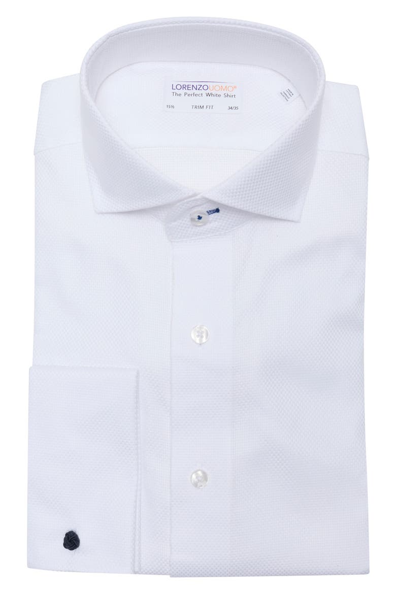 Trim Fit Textured French Cuff Dress Shirt, Alternate, color, WHITE