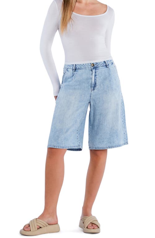 Hint Of Blu Chill Pleated Mid Rise Denim Bermuda Shorts