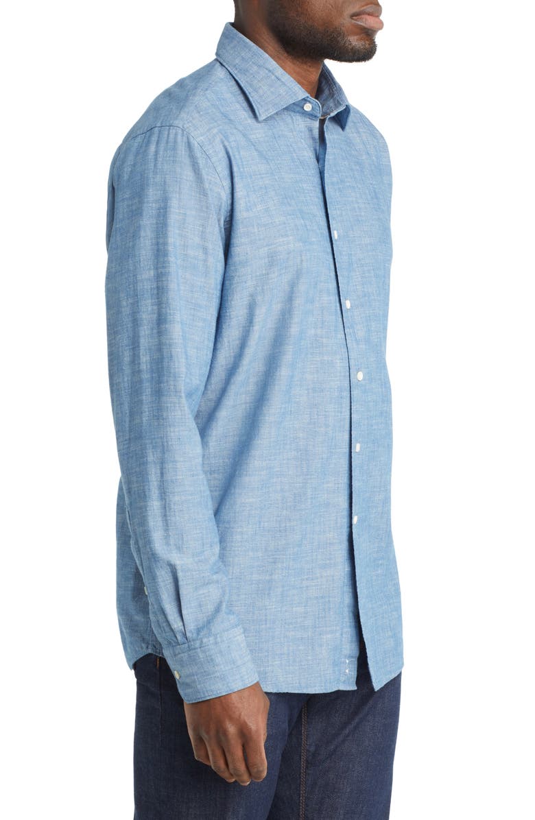 Peter Millar Crown Crafted Selvedge Cotton Chambray Button-Up Shirt, Alternate, color, Light Chambray