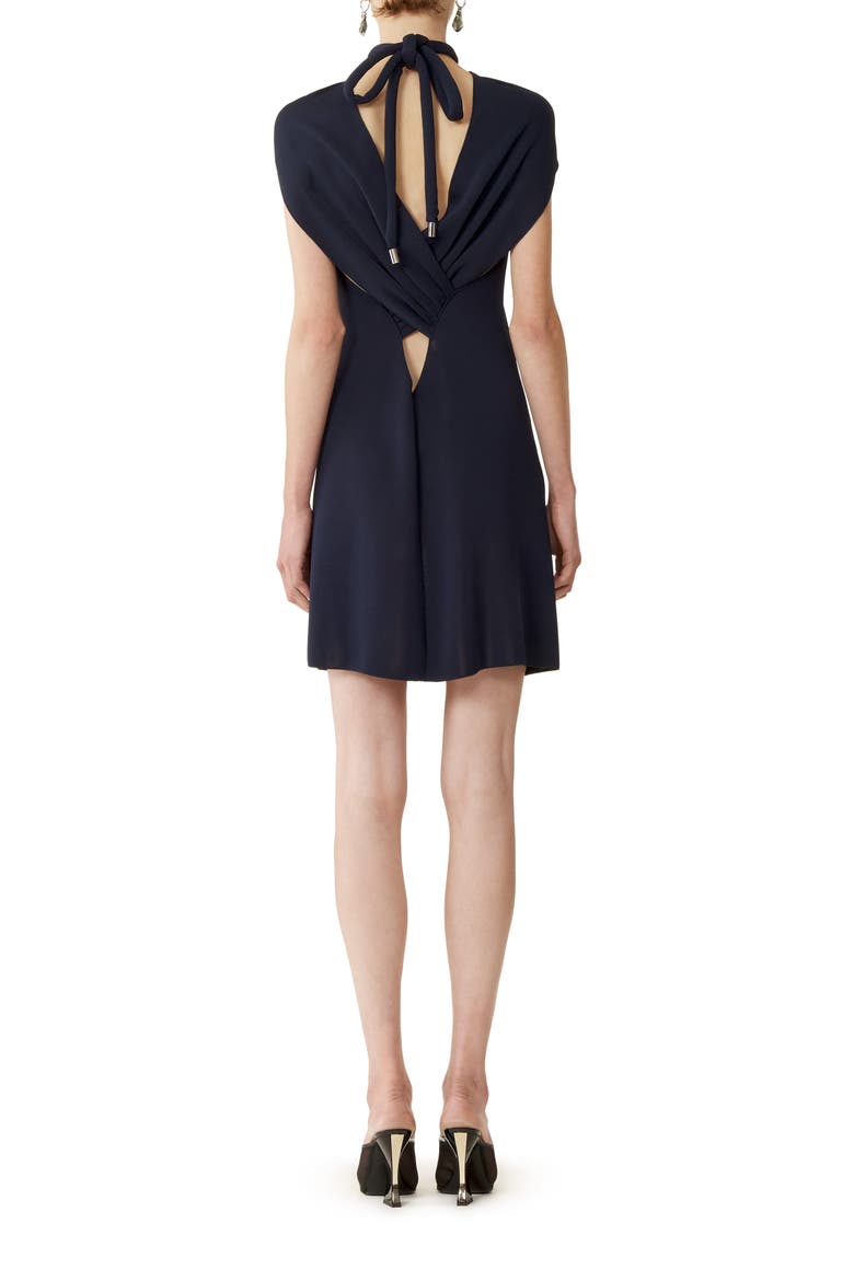 Tie-Neck Top In Viscose, Alternate, color, Navy Blue
