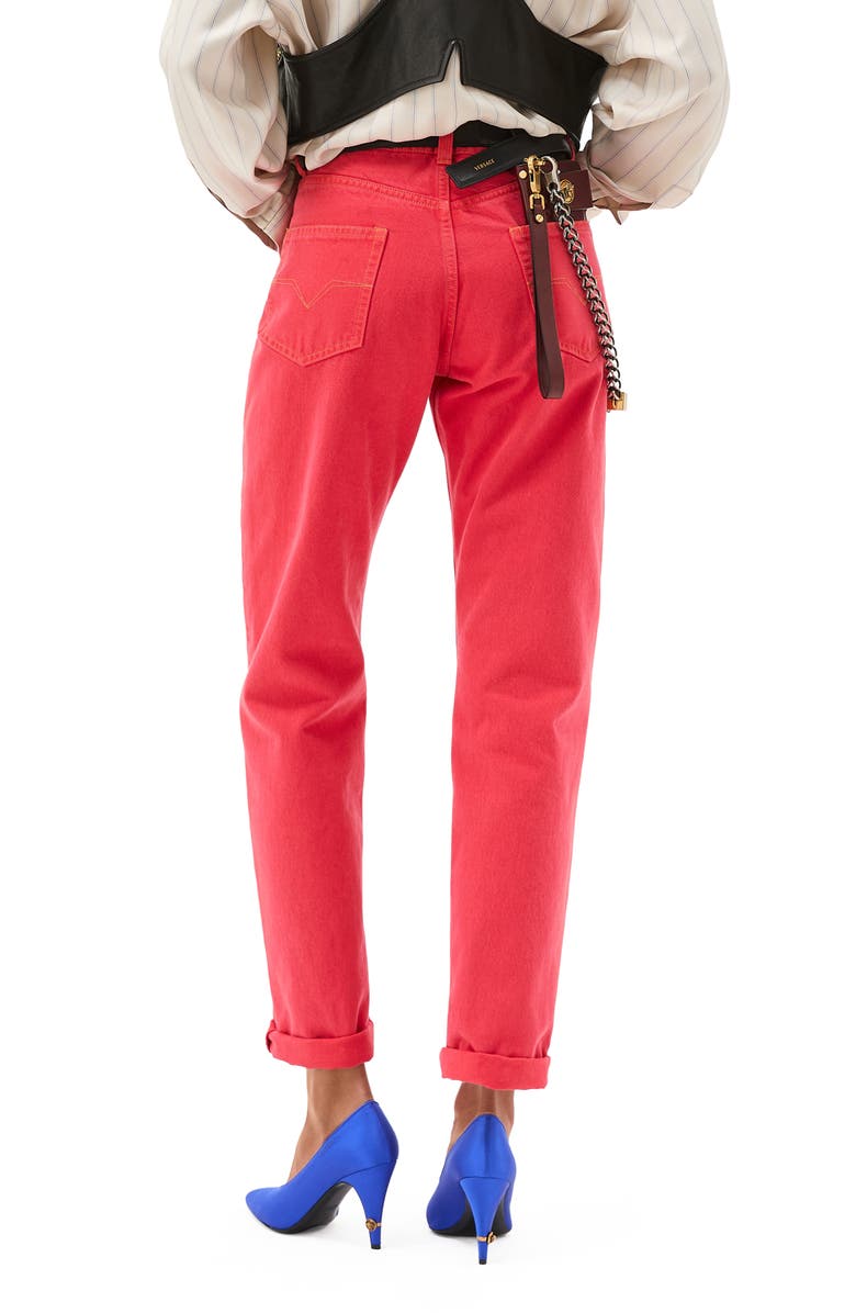 Versace Gender Inclusive Straight Leg Jeans, Alternate, color, Red