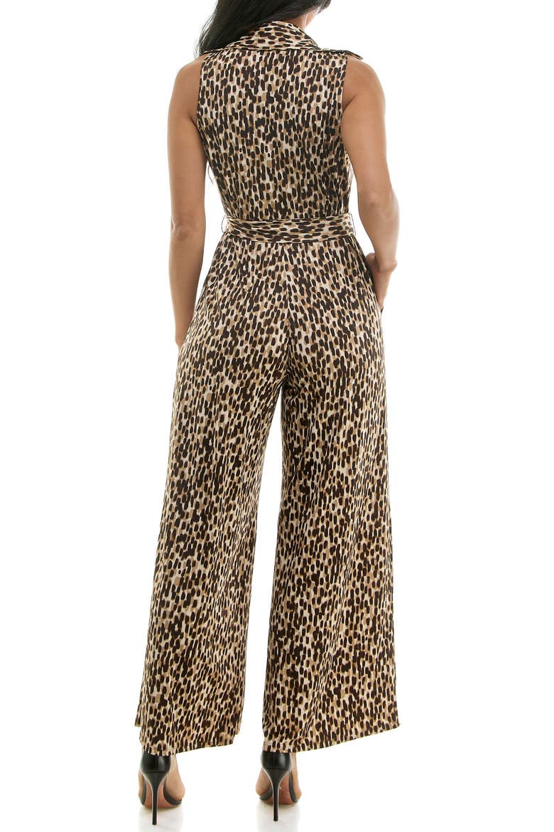 Sleeveless Faux Wrap Jumpsuit, Alternate, color, TAN MULTI