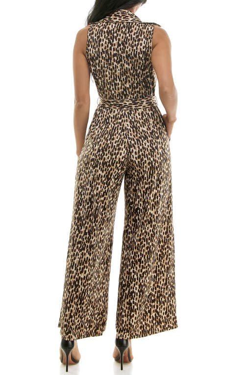 Shop Nina Leonard Sleeveless Faux Wrap Jumpsuit In Tan Multi