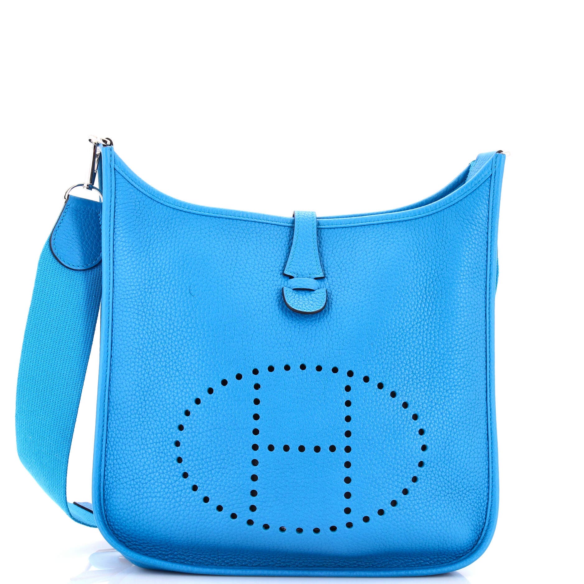 Pre-Owned Hermes Evelyne Bag Gen III Clemence PM, Main, color, Bleu Zanzibar