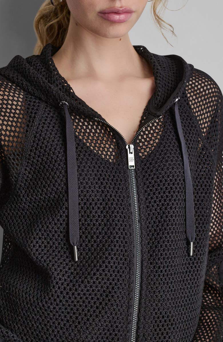 DKNY Open Stitch Hoodie, Alternate, color, Black
