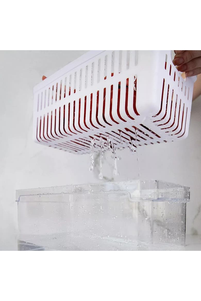 Clear Stackable Fridge Organizer Bins with Drain Tray, Basket and Vented Lid, 2 Pack, Alternate, color, Clear with White Drainer