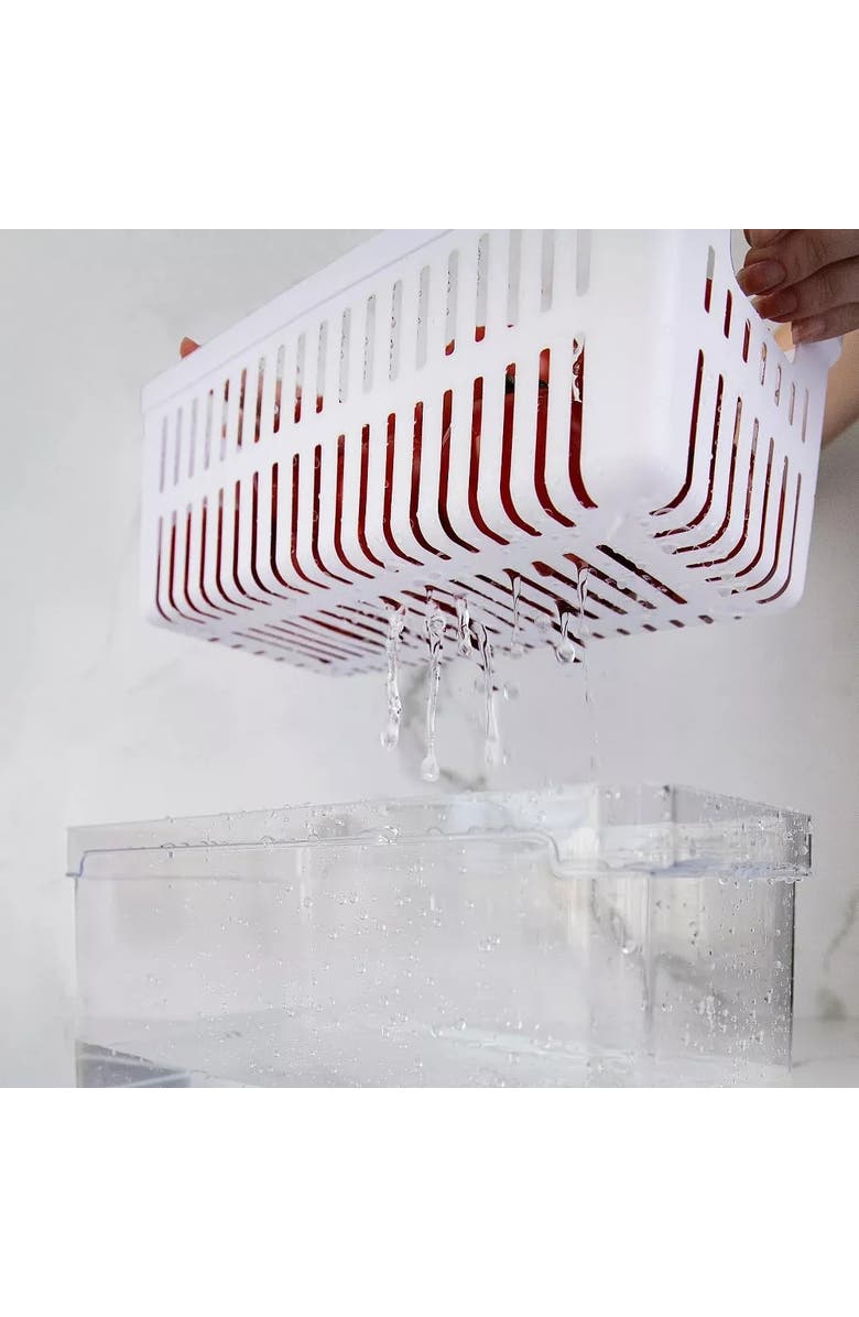 OU Clear Stackable Fridge Organizer Bins with Drain Tray, Basket and Vented Lid, 2 Pack, Alternate, color, Clear With White Drainer