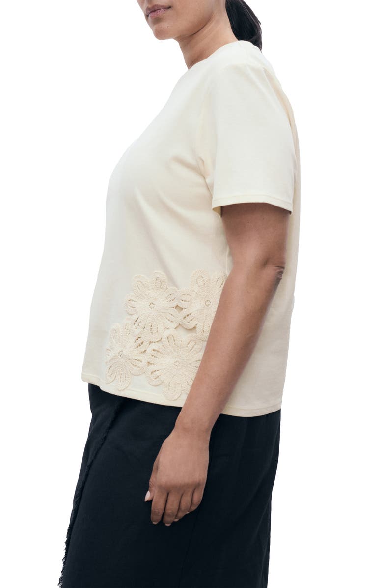 MANGO Floral Embroidered Cotton T-Shirt, Alternate, color, Ecru