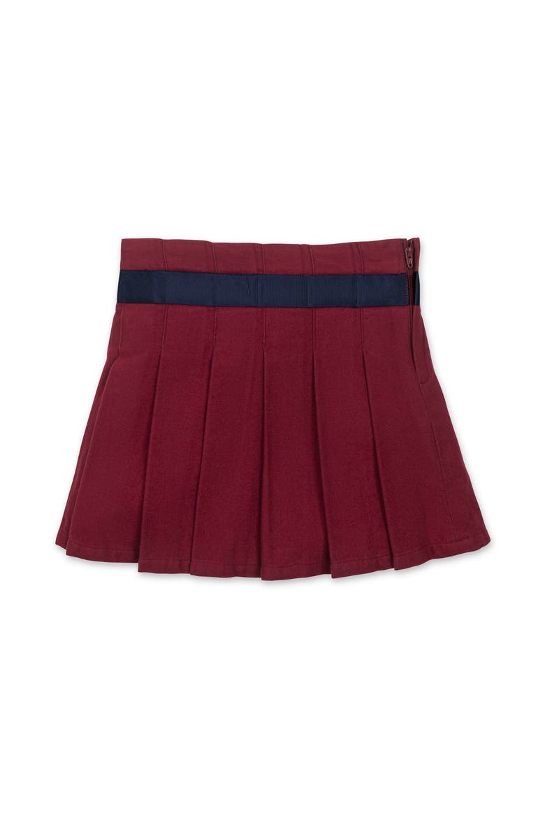 Kids' Organic Brushed Cotton Pleated Skirt with Bow, Alternate, color, Dark Red