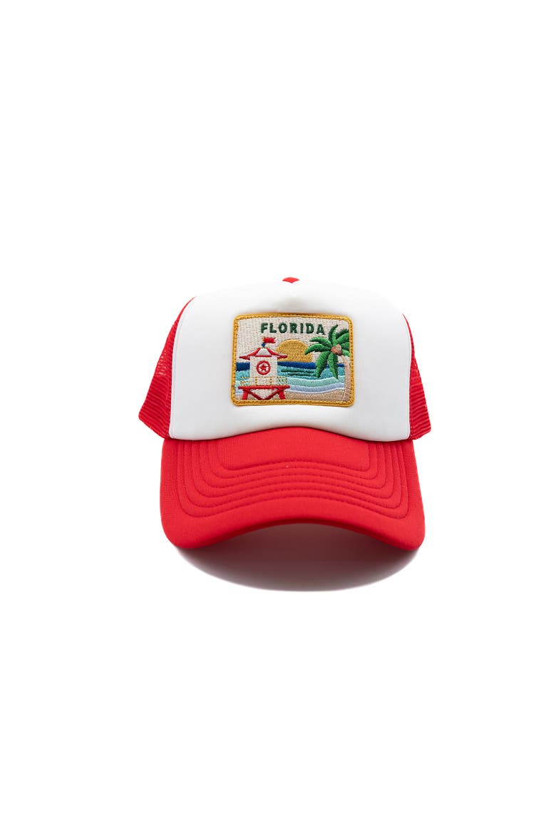 Florida Postcard Trucker Hat - Adult, Main, color, Red & White