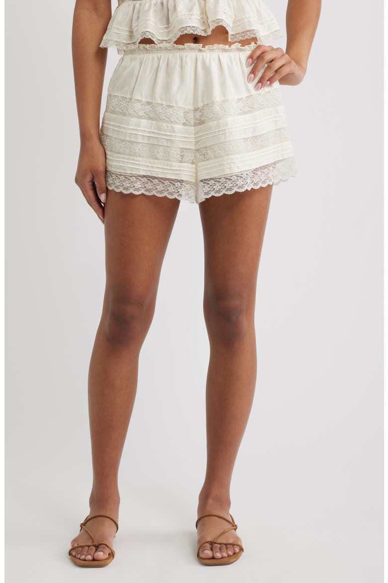 Emanuela Silk & Lace Shorts, Main, color, IVORY
