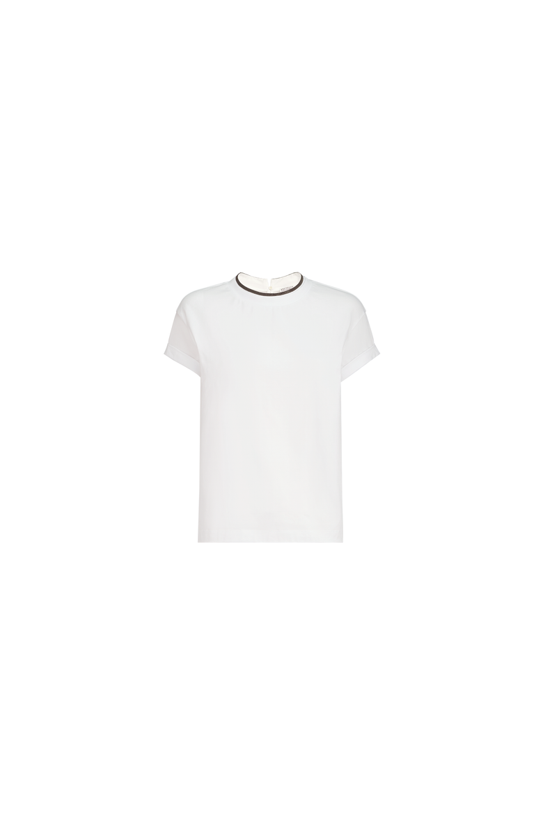 Stretch cotton jersey t-shirt with monili, Alternate, color, White