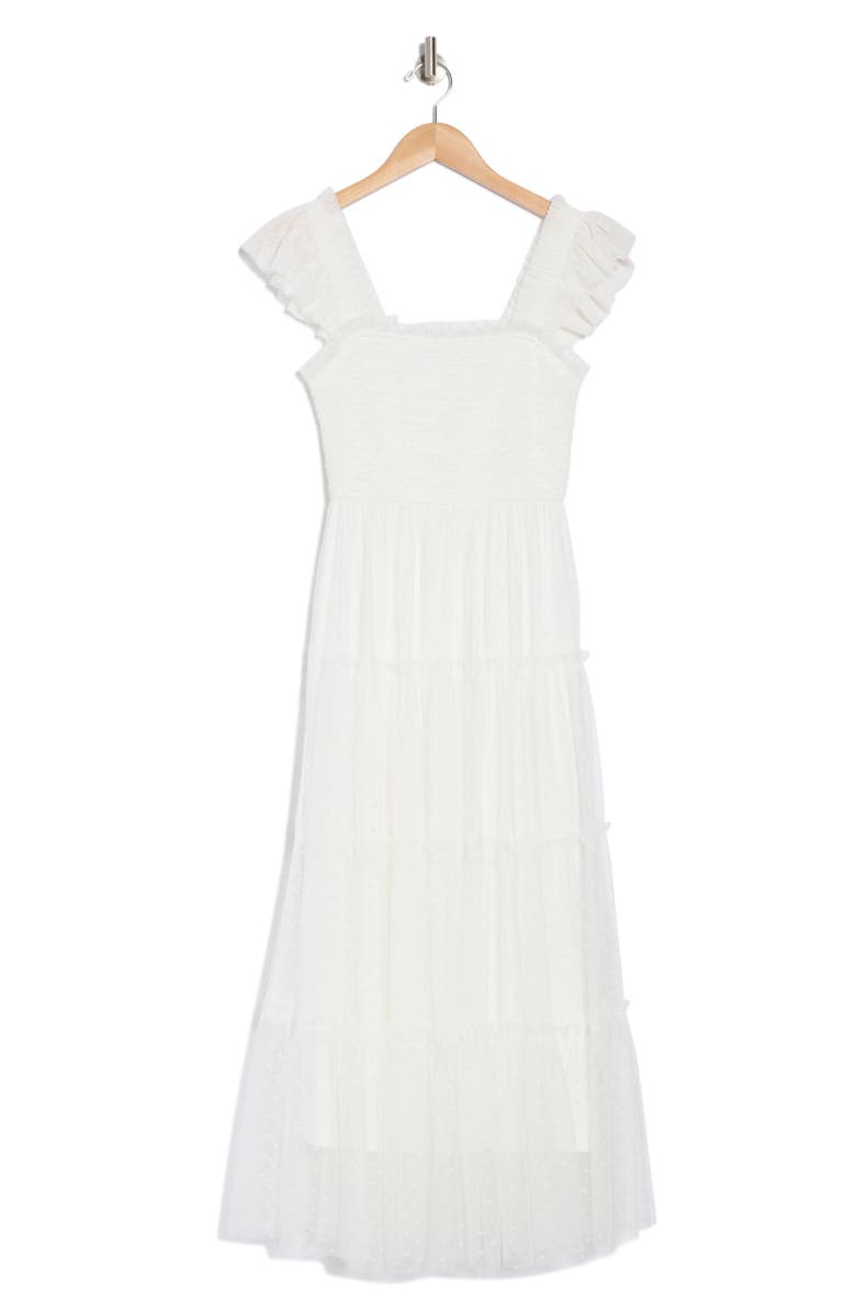 Blu Pepper Mesh Smocked Tiered Midi Dress, Alternate, color, White