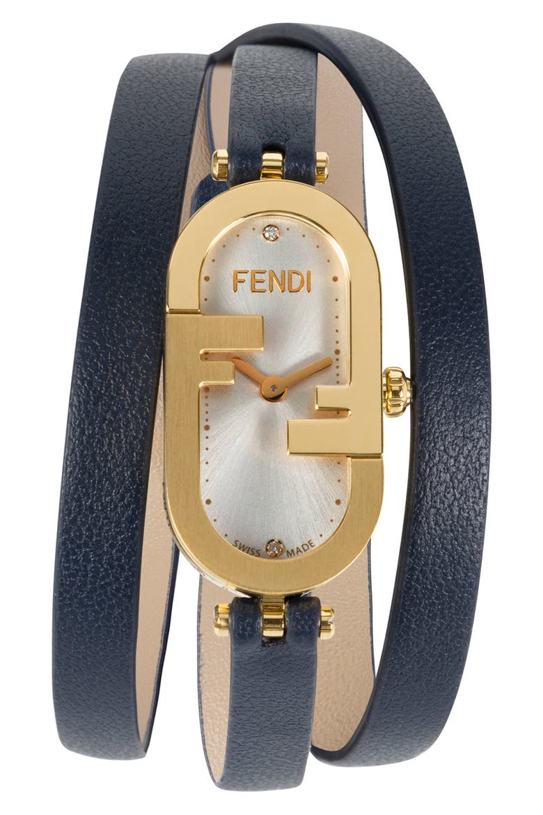Fendi O'Lock Diamond Oval Leather Wrap Watch, 14.8mm x 28.3mm