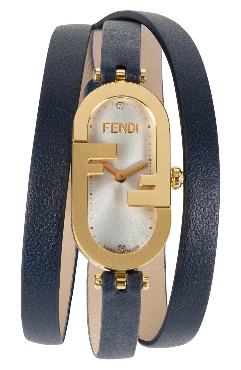 Fendi O'Lock Diamond Oval Leather Wrap Watch, 14.8mm x 28.3mm, Main, color,