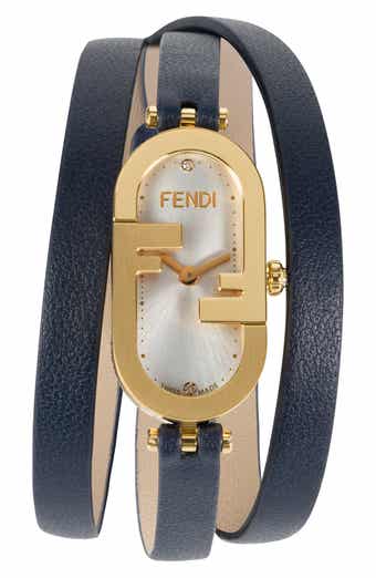 Fendi O'Lock Diamond Oval Leather Wrap Watch, 14.8mm x 28.3mm