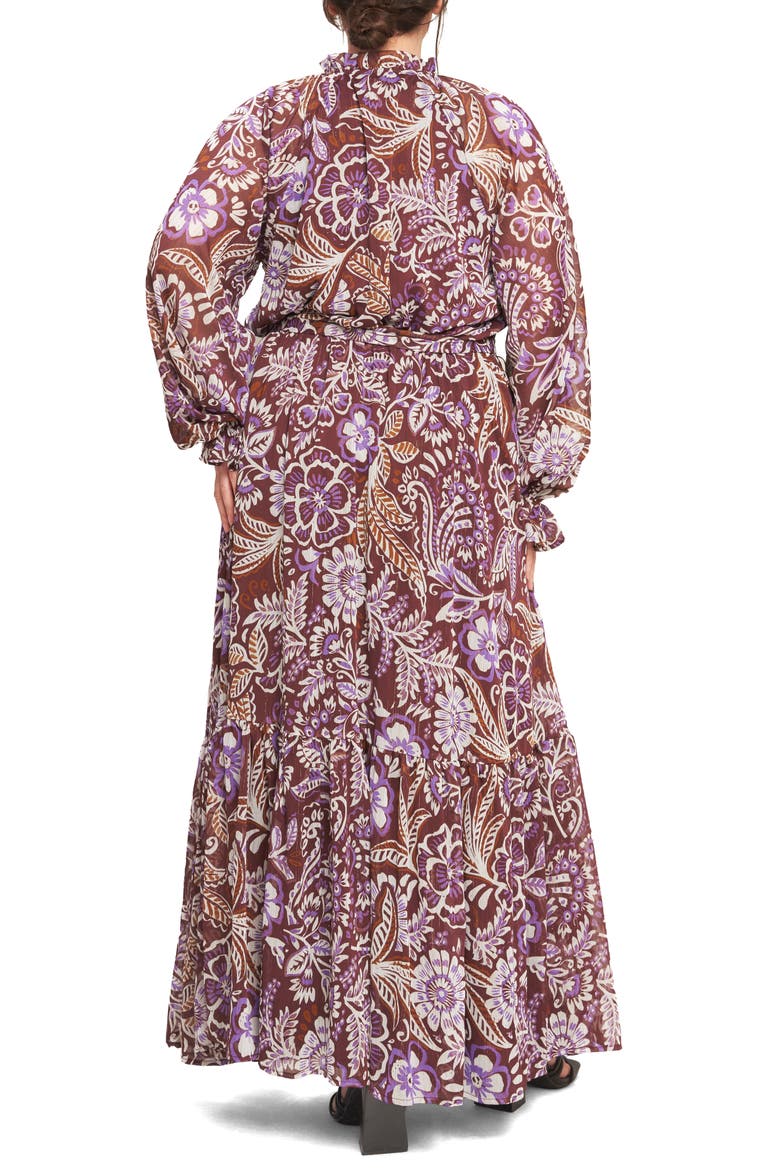 Print Long Sleeve Maxi Dress, Alternate, color, PLUM