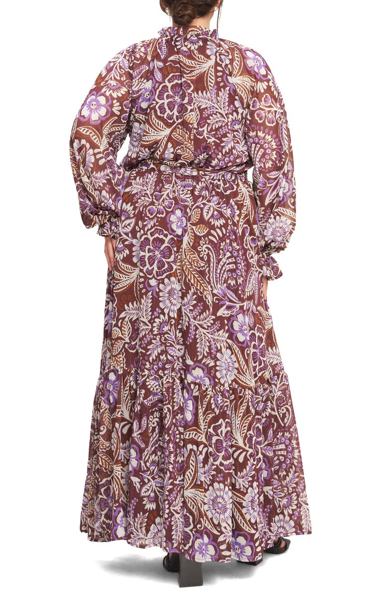 FLYING TOMATO Print Long Sleeve Maxi Dress, Alternate, color, Plum