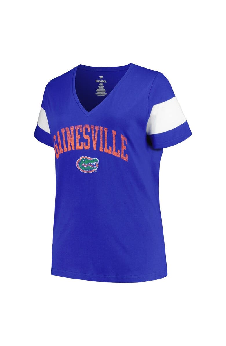 PROFILE Women's Profile Heather Royal Florida Gators Plus Size Arched City Sleeve Stripe V-Neck T-Shirt, Alternate, color, 