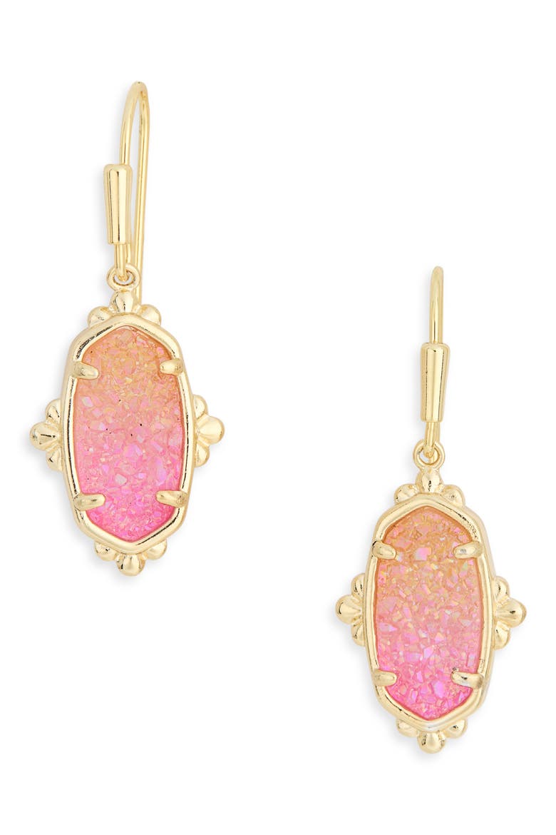 Lee Petal Framed Drop Earrings, Main, color, GOLD SUNRISE OMBRE DRUSY