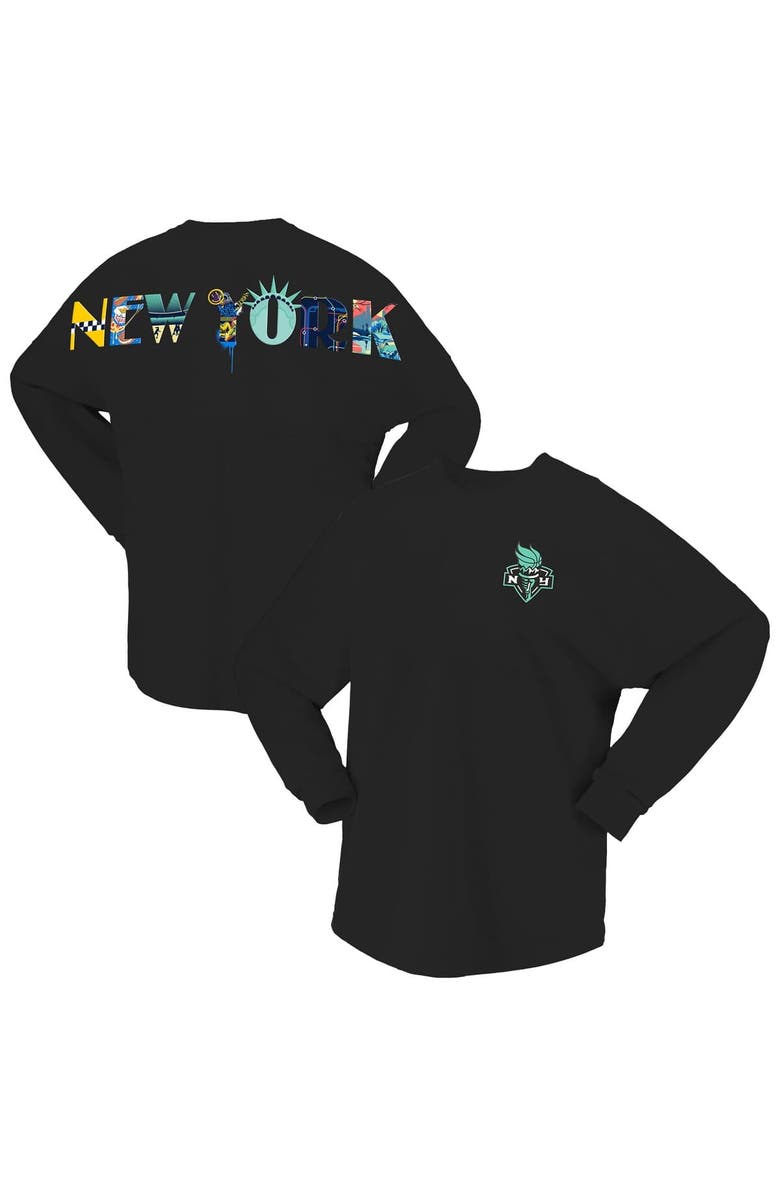 SPIRIT JERSEY Women's Spirit Jersey Black New York Liberty Oversized Preppy City Long Sleeve T-Shirt, Main, color, Black
