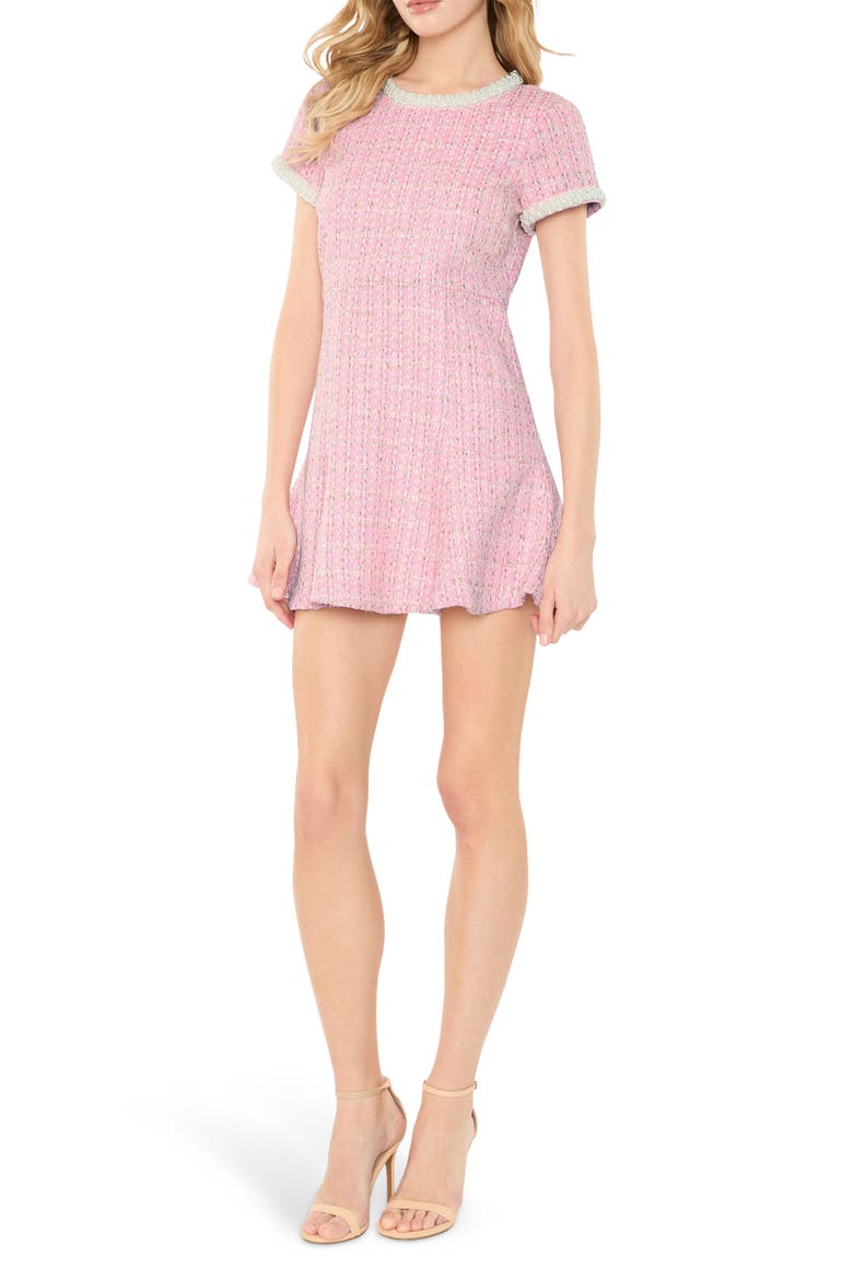 Brie Beaded Tweed Minidress, Main, color, PINK