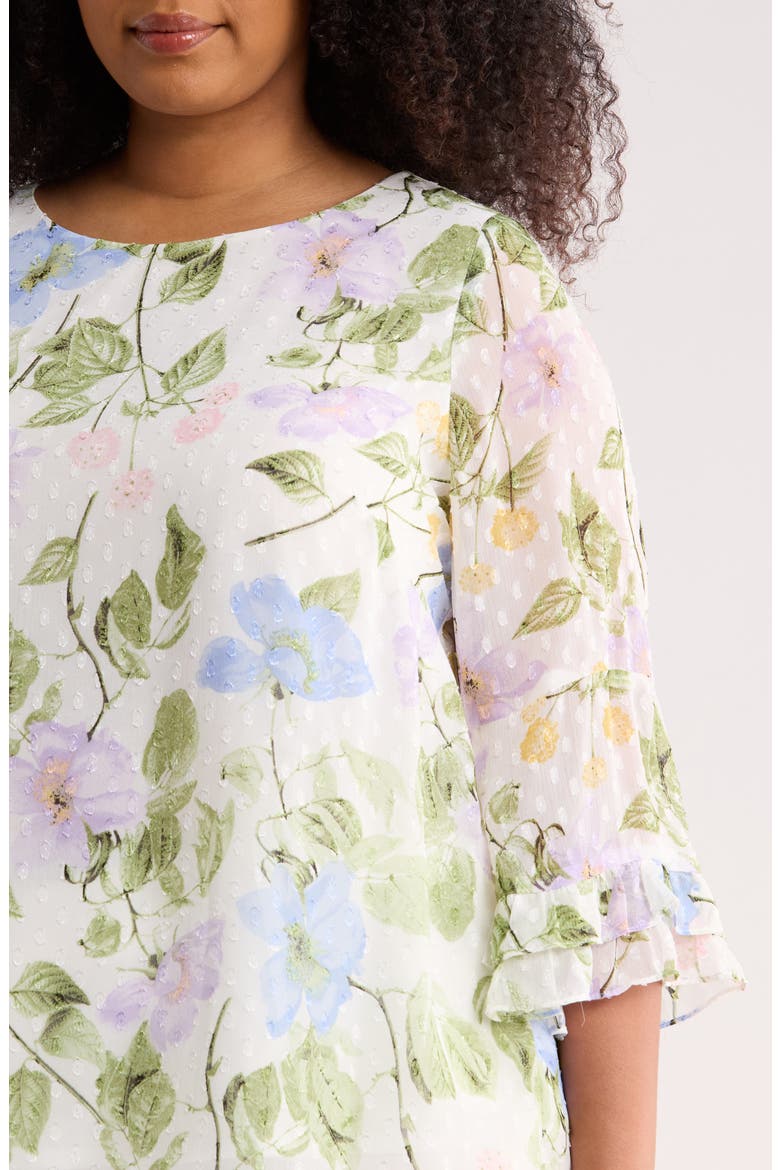 Floral Print Ruffle Sleeve Shirt, Alternate, color, LILY WHITE MULTI