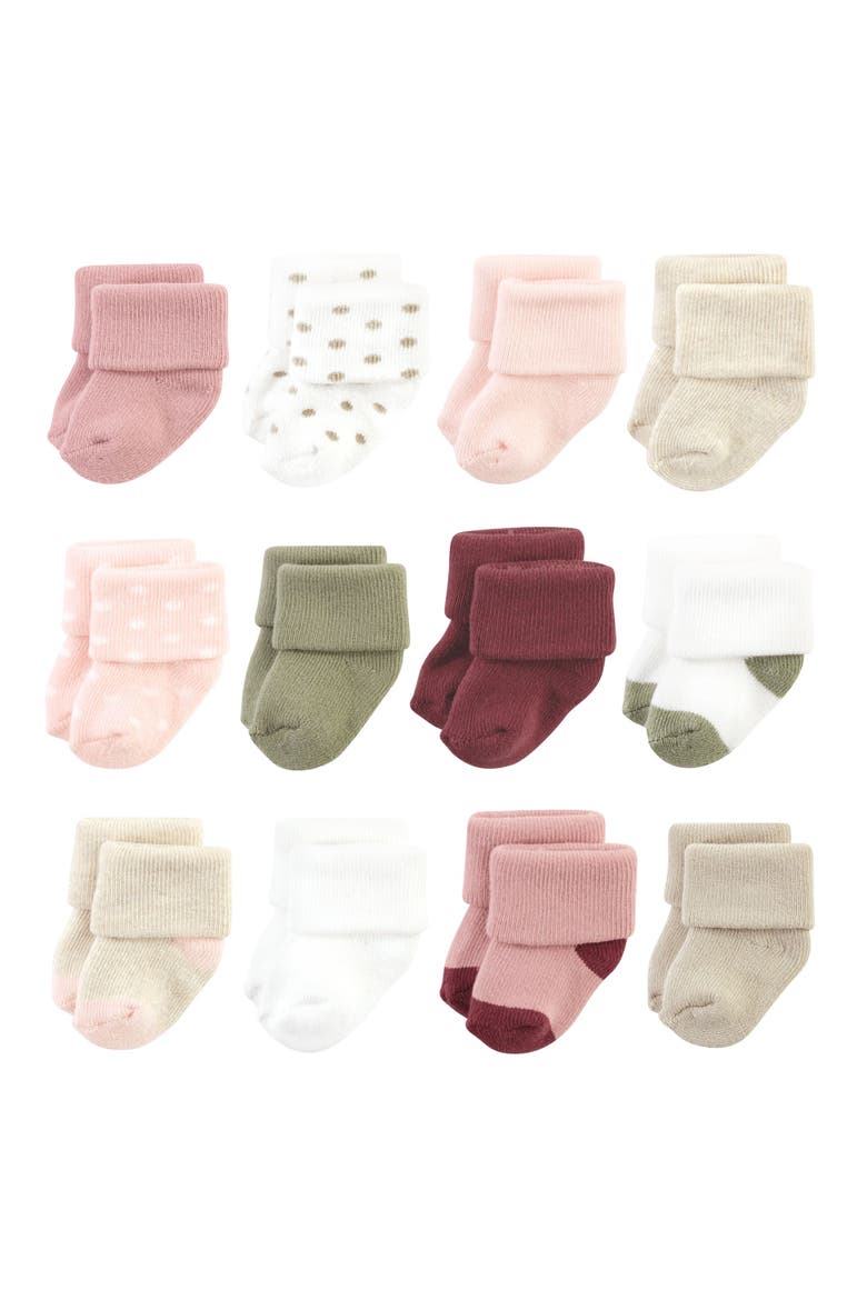12Pk Cotton Terry Socks, Main, color, Mauve Sage Dot