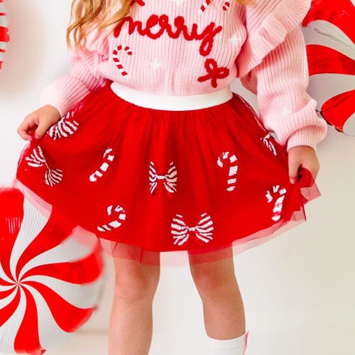 Sweet Wink Candy Cane Bows Sequin Christmas Tutu In Red
