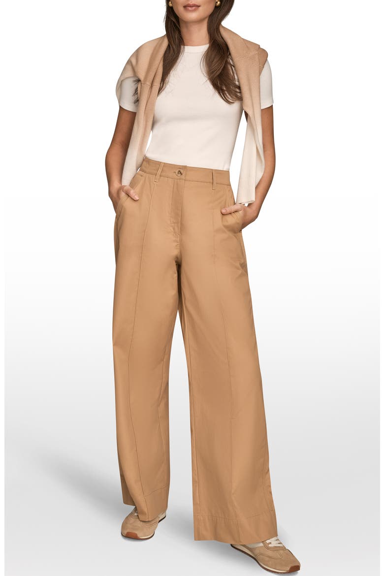 Pintuck High Waist Cotton Wide Leg Pants, Alternate, color, FAWN
