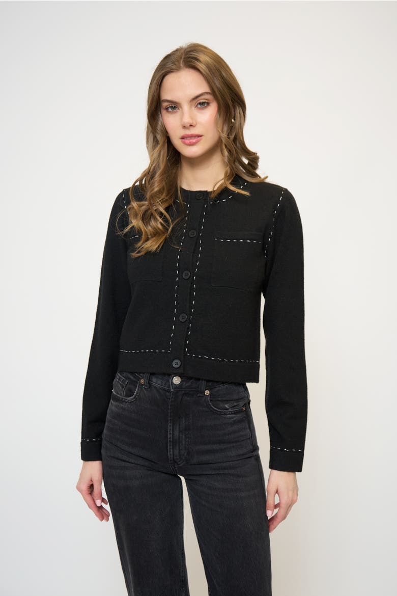Crystal Lurex Whipstitch Cardi, Main, color, Black