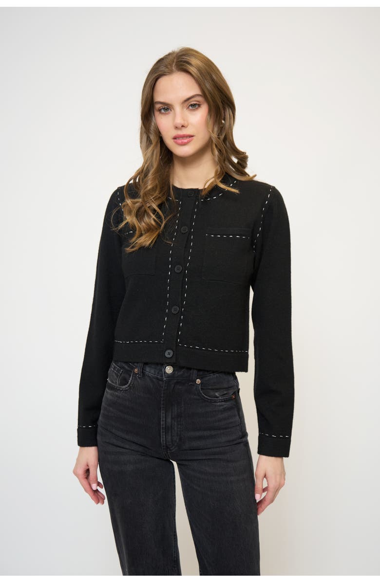 Central Park West Crystal Lurex Whipstitch Cardi, Main, color, Black