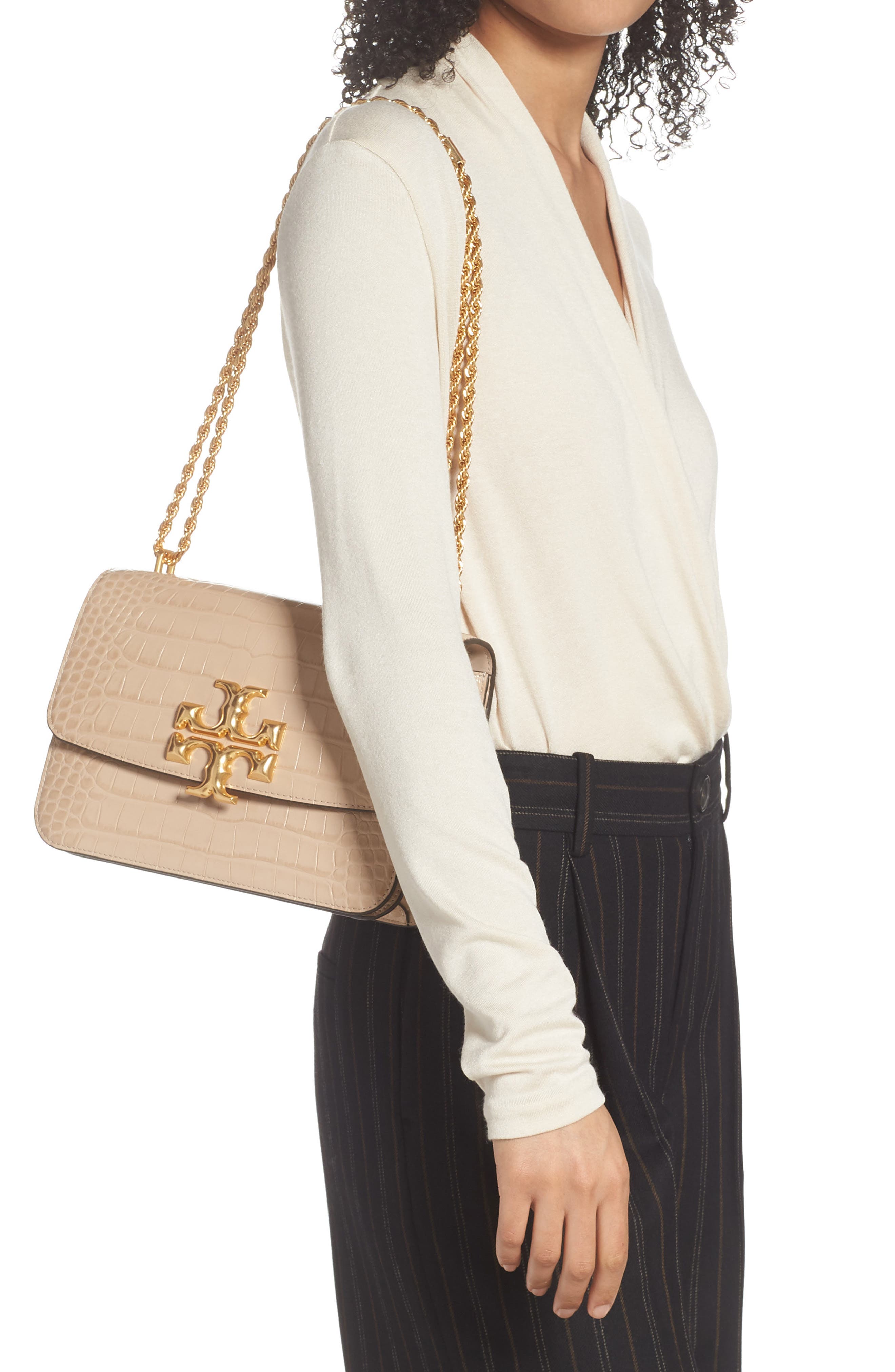 Tory Burch Eleanor Croc Embossed Leather Convertible Shoulder Bag, Alternate, color, 