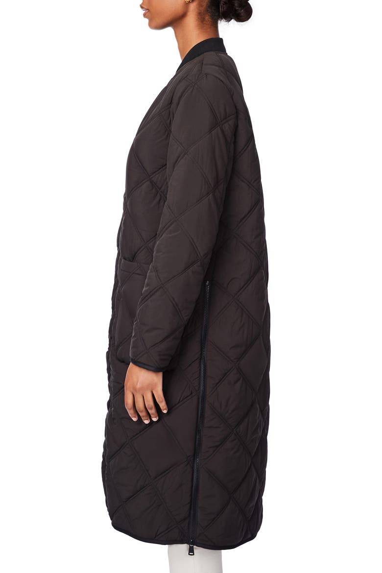 Diamond Quilted Long Coat & Bag, Alternate, color, BLACK