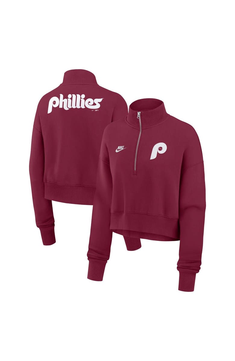 Nike Women's Nike Burgundy Philadelphia Phillies Cooperstown Collection Phoenix Fleece Half-Zip Sweatshirt, Main, color, 