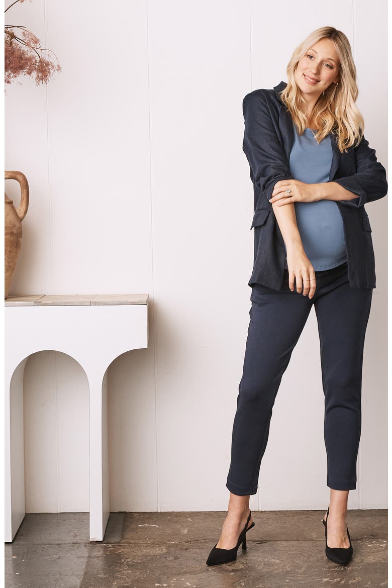 Linen Maternity Blazer, Alternate, color, NAVY